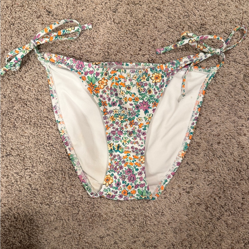 Target Floral Tie-Side Bikini Bottom in White, Green, Orange, Purple